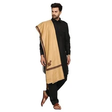 Men's Kashmiri Embroidered Wool Shawl Stole Beige Color