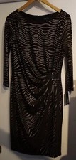 Tahari Arthur Levine NWT 8 $138 Black Gathered Side Gold Metallic HOLIDAY Dress!