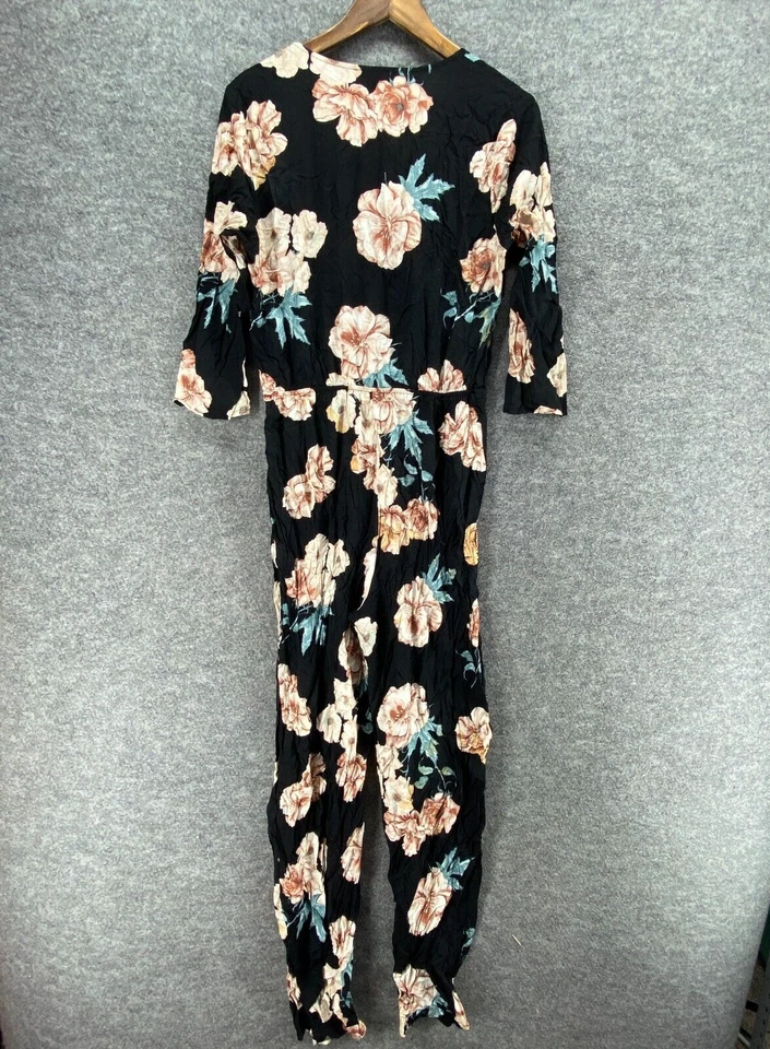 Mono Forever 21 Mujer L Grande Negro Floral Cuello en V Ajustado Manga 3/4 Rayón Foto 2 de 4