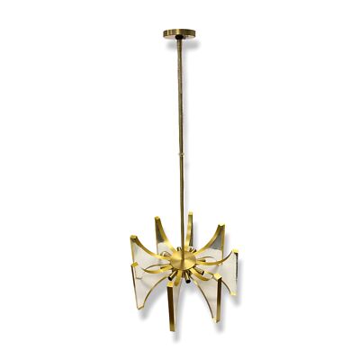 $3597 John-Richard Gold Genesis Acrylic & Antique Brass 8-Light Semi-Flush Light