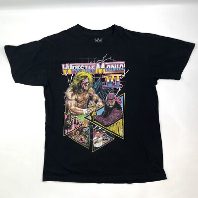 Wrestle Mania VI Ultimate Warrior Black Wrestling Tee Casual T-Shirt Men s M