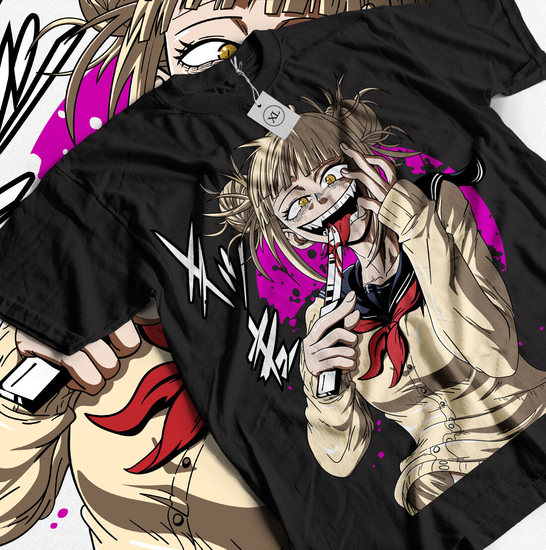 T-shirt My Hero Academia - Regular Fit - Taille M - Personnage Himiko - Fan Art Pinup - Blanc