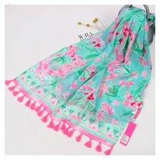 2M Large Long Scarf Summer Beach cover up Floral Wrap Pink Green Oversize Shawl