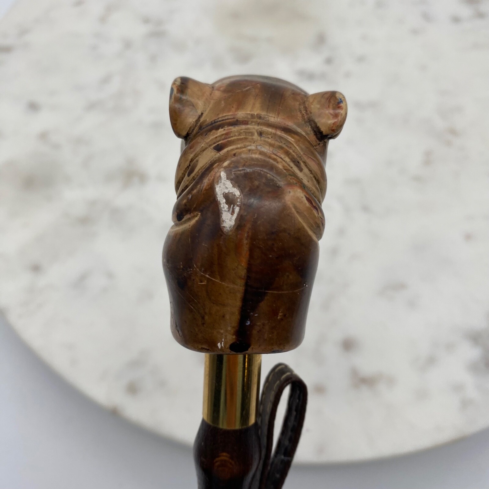 Vintage Bulldog Head Bamboo Shoe Horn Slipper Spoon S… Gem
