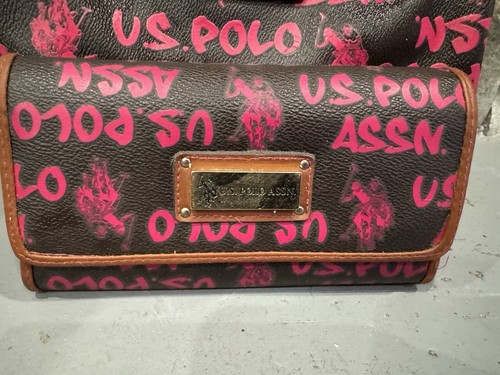 US POLO ASSN black Pink Vinyl Pony Logo Handbag Purse & Wallet Vintage - Picture 2 of 10