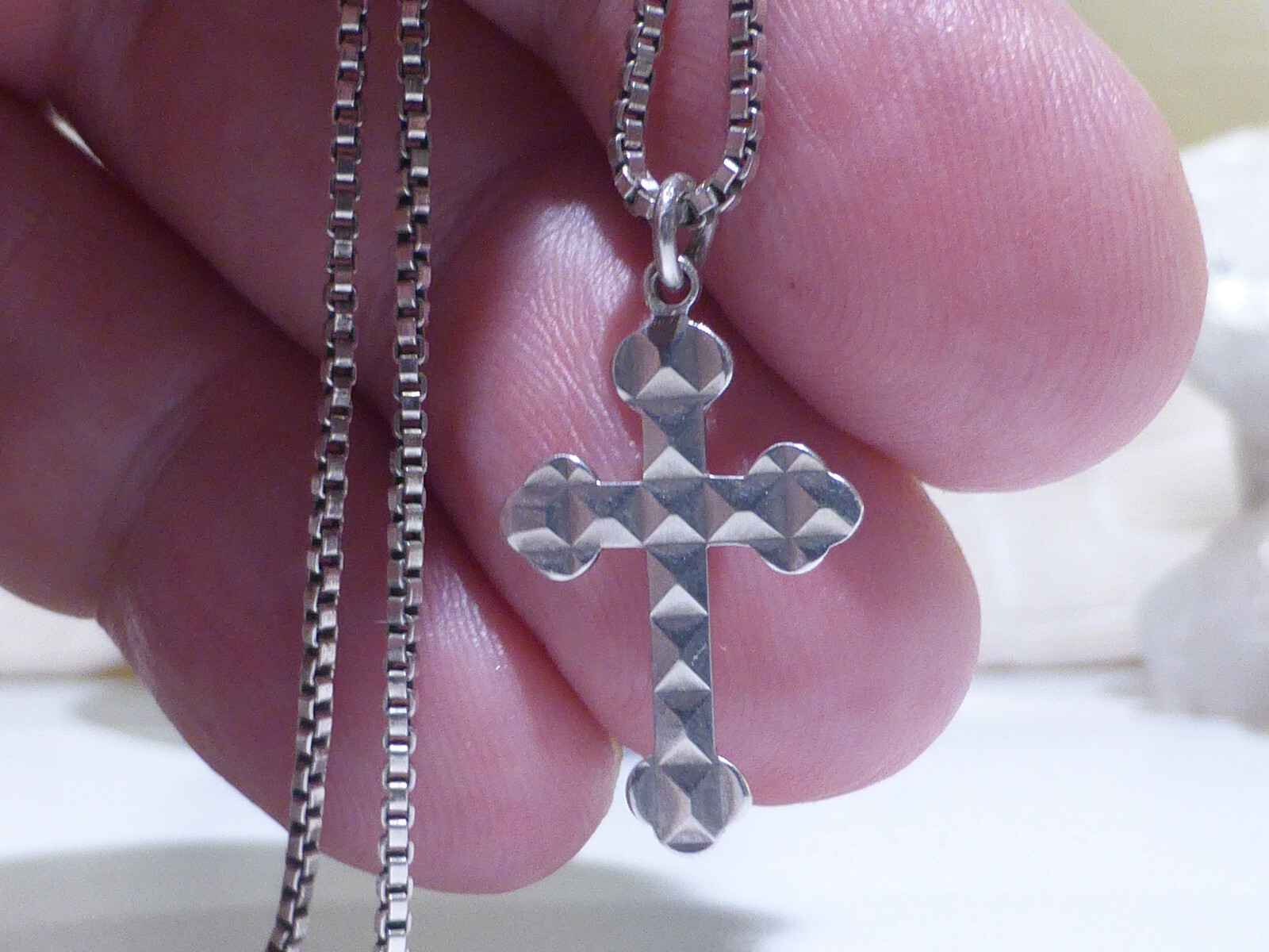 Solid Silver Cross Pendant Necklace Box Chain 39.… - image 10