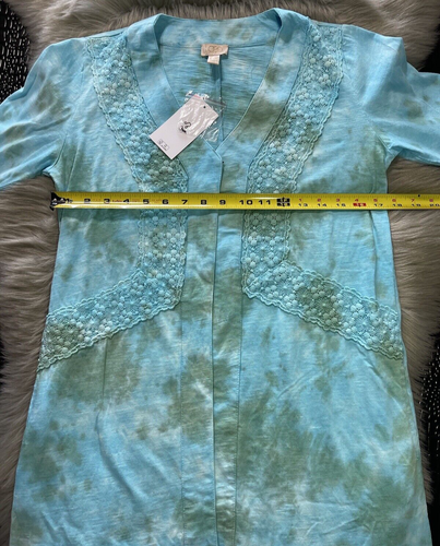 Cardigan spolverino nuovo con etichette logo Lavish Lori Goldstein tie dye taglia XS blu turchese - Foto 13 di 14