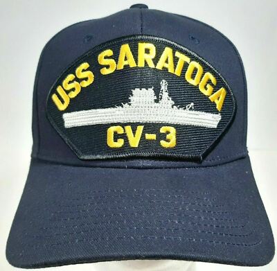 USS SARATOGA CV-3 Patch Hat Baseball Cap Adjustable Navy Blue Acrylic