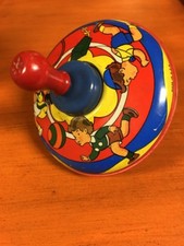 Vintage Tin Spinning Top with Children Chasing Painted on Top