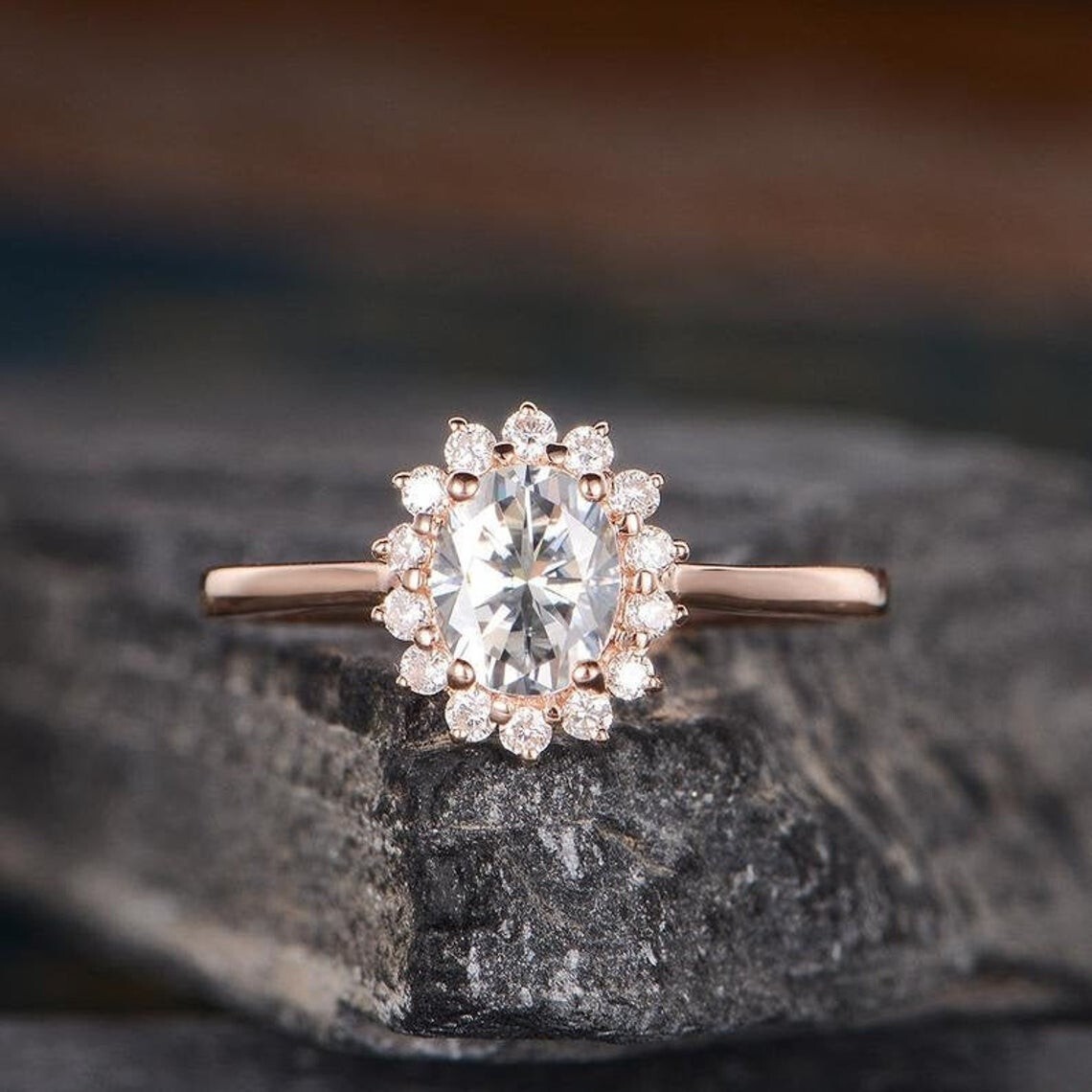 Art Deco 14k Gold Moissanite & Diamond Anniversary Engagement Ring-image