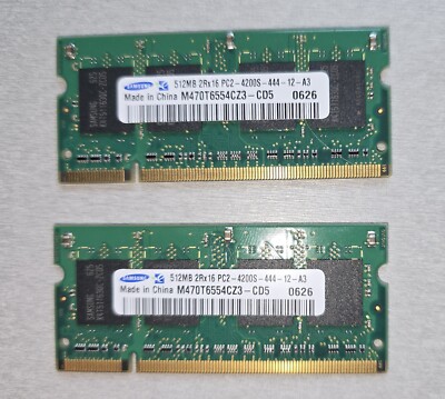 2x 512MB 2Rx16 DDR2 RAM PC2-4200S-444-12-A3 Samsung Notebook Arbeitsspeicher