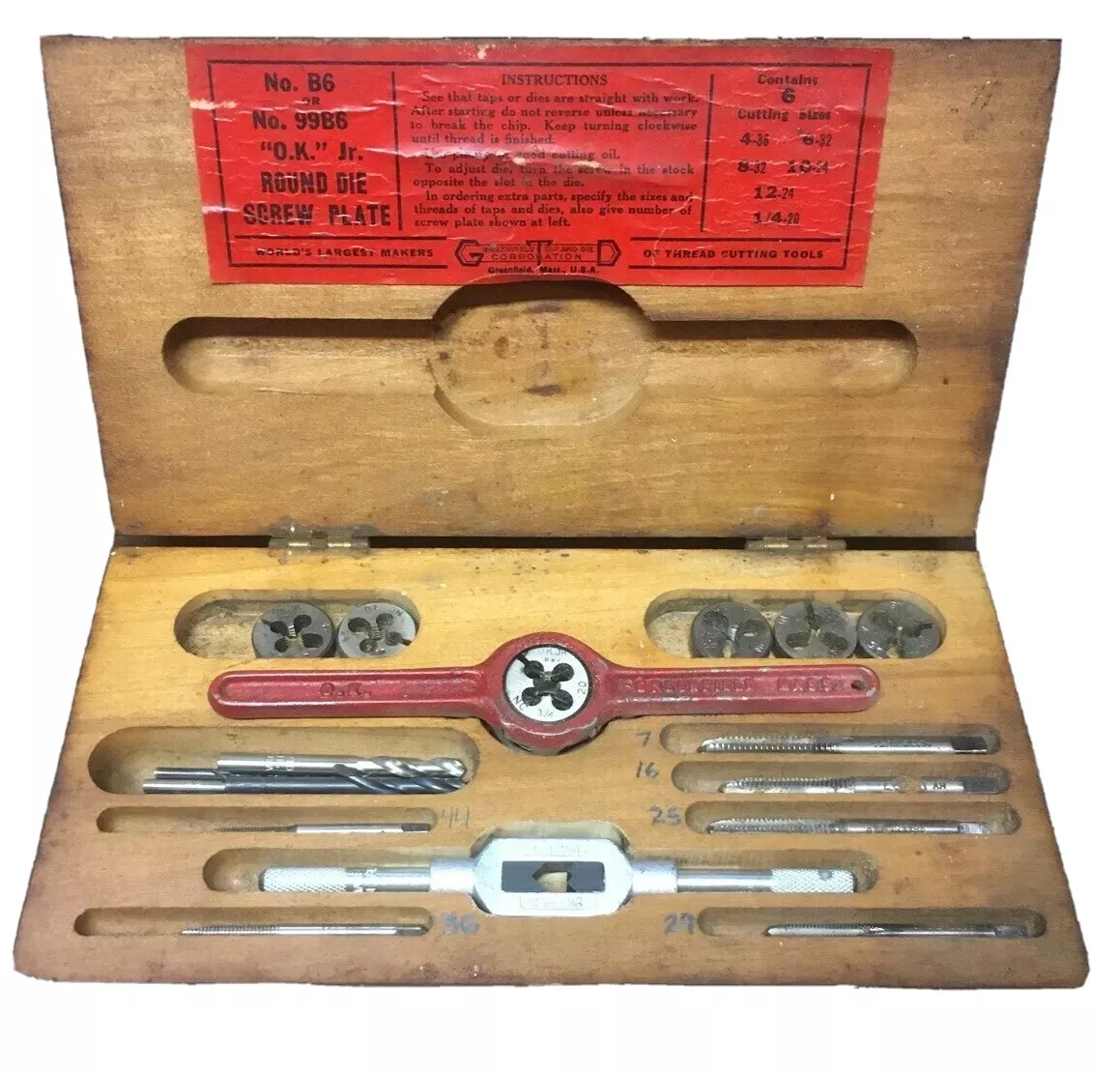 GTD OK Jr Screw Plate Tap Die Set Greenfield Machinist Tool Maker Box Find