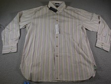 Tommy Hilfiger Shirt Mens XL Beige Striped Button Long Sleeve 80s 2ply Fabric