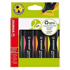 Eco-Friendly Highlighter - STABILO GREEN BOSS - Pack of 4 - Green, Pink, Orange,