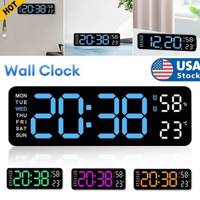 Large Display Digital LED Wall Desk Alarm Clock With Calendar Temperature Date 