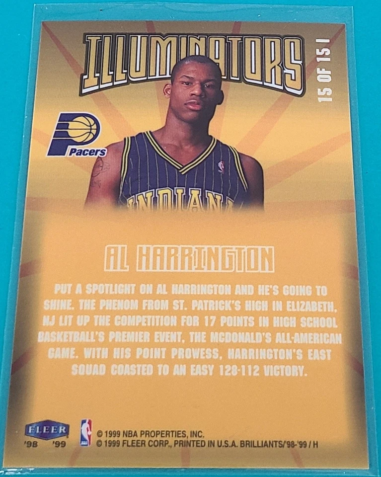Tarjeta de baloncesto Fleer Brilliants Illuminators 1998 inserción #15 I Al Harrington U5 Foto 2 de 2