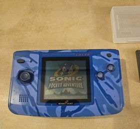 Blue Camouflage Neo Geo Pocket Color w/ 2 Games Sonic Pac Man Clean!!