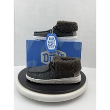 Hey Dude Wendy Fold Youth Kids Size 1Y Stitch Cozy Black Gray Fur Lined Shoes