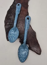 2 Enamelware GRANITE WARE Blue White Spoons