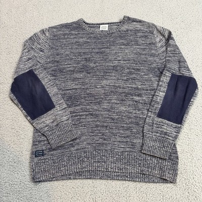 Oxbow Sweater Mens XXL 2XL Gray Blue Elbow Pads Fisherman Pullover Knit Cotton