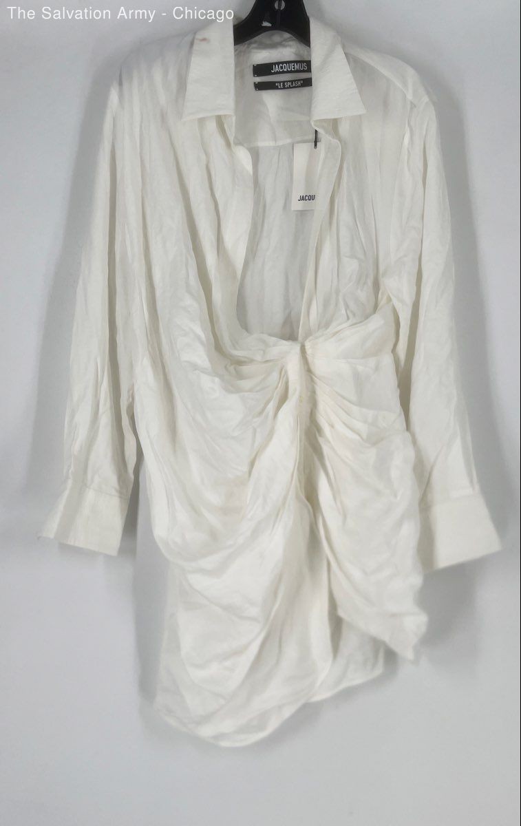 Jacquemus Womens White La Robe Bahia Collared Long Sleeve Shirt Dress Size 42