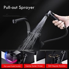 Black Kitchen Sink Mixer Tap Pull Out Spray Head Monobloc Single Lever with Hose