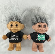 Vintage Russ Troll Dolls Aged To Perfection Gray Hair Over The Hill Retirement