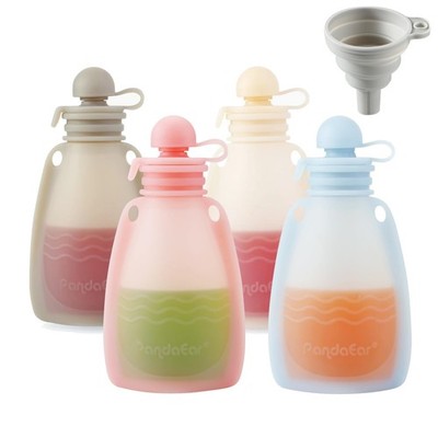 Reusable Silicone Baby Food Pouches, 4 Pack Squeeze Pouches for Toddler Kids, Bp