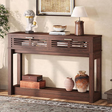 Mid Century Modern 47" Entryway Console Table with Drawer - Red Walnut Finish