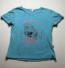 Amy Byer Y2K Top Juniors Small Baby Tee Tiger Sparkle Blue Shirt Made in USA