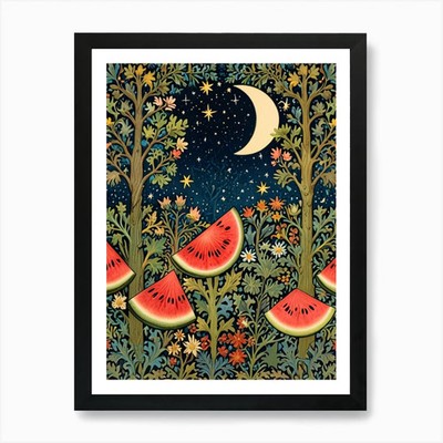 William Morris Wassermelone Nacht Kunst Gerahmtes Wandbild Poster Leinwanddruck Bild