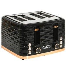 HOMCOM Toaster with 4 Slot, 7 Browning Levels, 1600W, Black Ripple