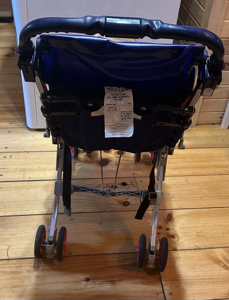 Cochecito de bebé vintage años 80 Aprica Japón rayas azules mango reversible SE ENVIARÁ Foto 4 de 4