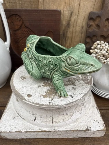 McCoy Frog Planter Green Floral Design Vintage Pottery