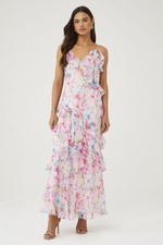 ASTR Amiya Dress Large Pink Multi Floral Pattern Long Dress