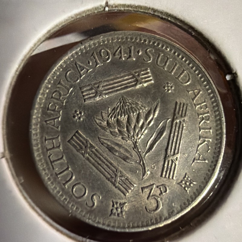 South Africa 1941 3 Pence Threepence Protea George VI. Silver G9760