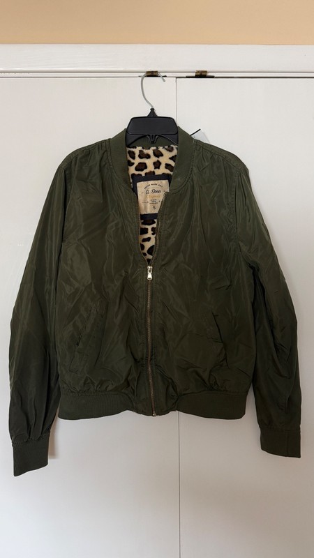Ci Sono army green jacket with leopard print lining size S 0516O-02