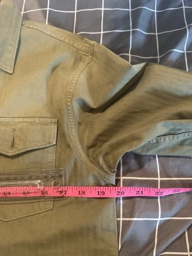 RRL Ralph Lauren Green Cotton Twill Military Jacket Shirt Pockets Size S image 14