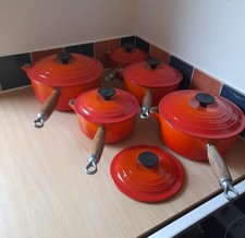 Le Creuset Volcanic Vintage Saucepan Set Cast Iron 5 Pans Lids Near Mint