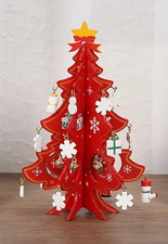 Tabletop Mini Wooden Christmas Tree with 6" Tall 24 Ornaments, Red or Green Tree