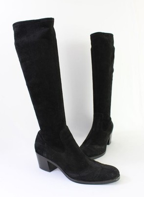 Prada Women's Black Suede Knee High Heel Boot Shoe Size 37 1/2 US 7.5