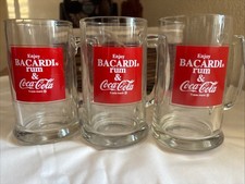 Vintage COCA-COLA 1977 Enjoy BACARDI RUM and COKE 5.5" Glass Mug Set Of 3
