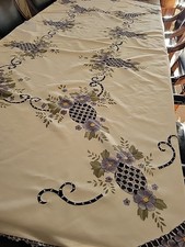 Cutwork Oval Tablecloth White And Blue Pineapple Looking Pattern 101x68 Inches