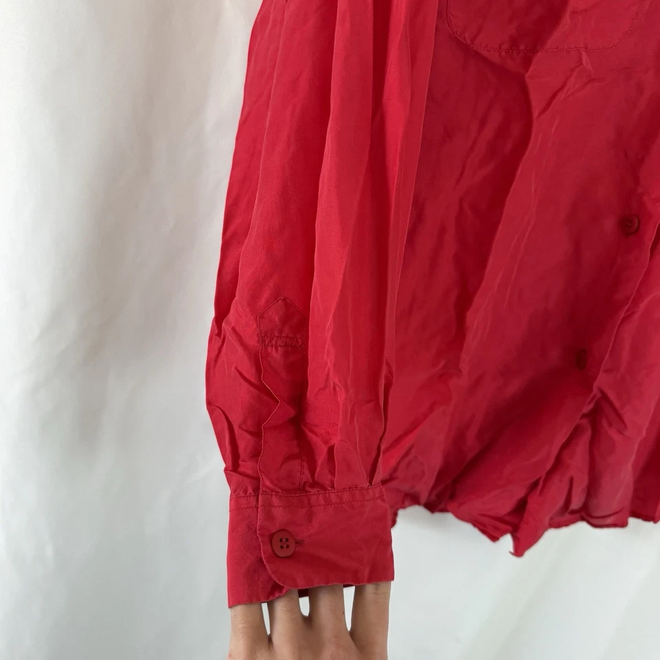 Camisa Silk Land para mujer pequeña roja con botones manga larga 100 % seda pura Foto 4 de 4