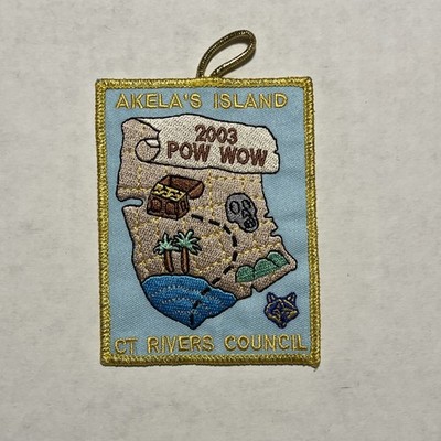 Akela s Island Patch 2003 Pow Wow CT Rivers Council BSA Treasure Map Blue Gold