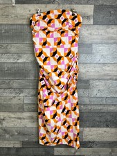 By Anthropologie Midi Dress Size XS Orange Pink Geometric Pattern Strapless
