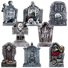 Blulu 8 Pieces Tombstone Yard Sign Halloween Sign Decoration with Stakes