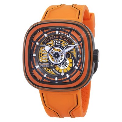 Sevenfriday PS-Colored Carbon Automatic Day-Night Orange Dial Men's Watch PS3/03