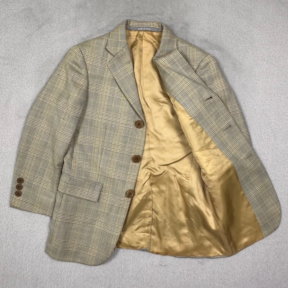 Chaqueta Blazer Hickey Freeman Niños Azul Tostado Lana a Cuadros 4 Reg Hecha en EE. UU. Clásica Foto 3 de 4