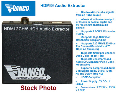 Vanco HDMI 2CH/5.1CH Audio Extractor - item# 280573